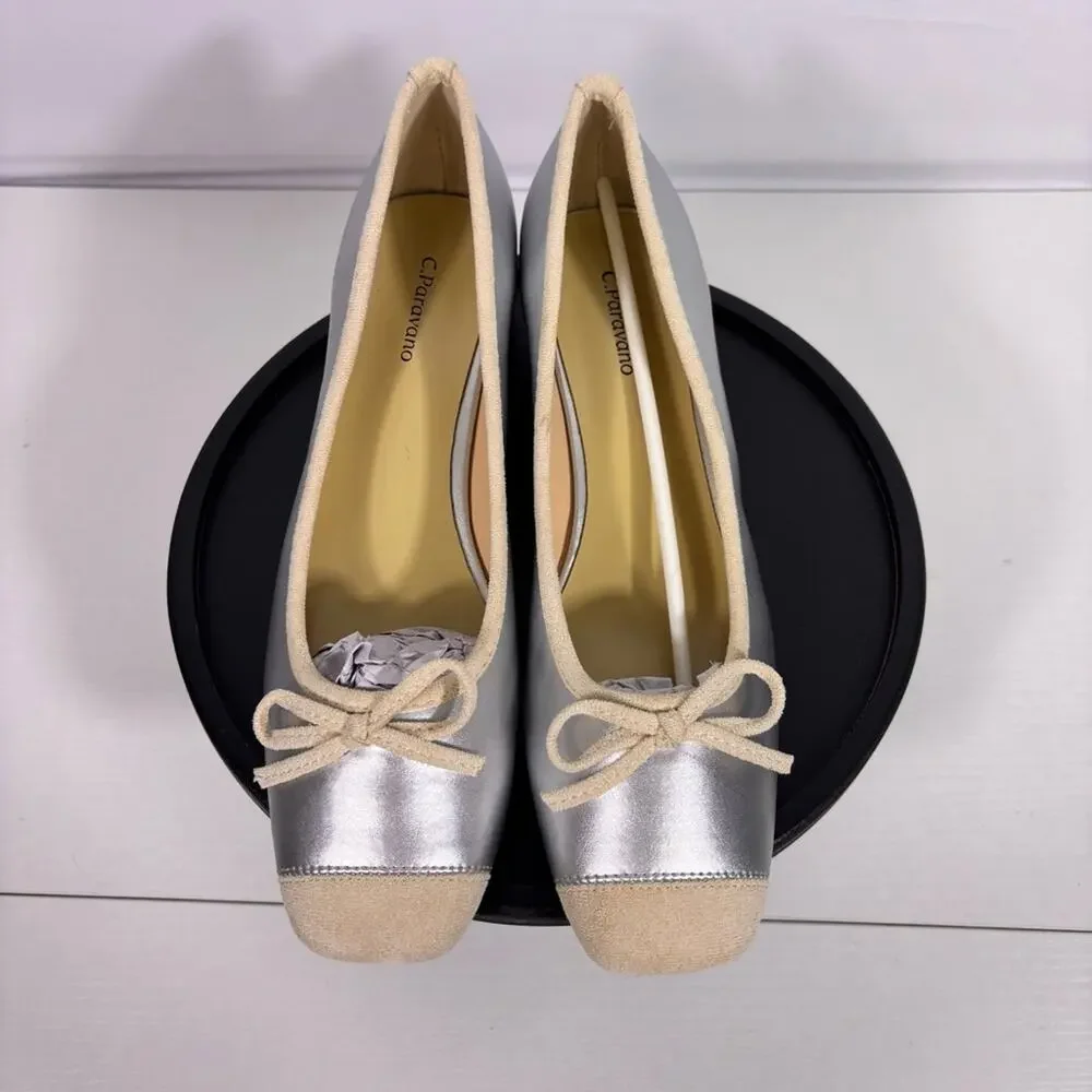 NWT C. Paravano Suede Toe Silver Ballet Flats Size 9